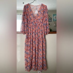 Lush- Floral Tiered Maxi Dress with Sleeves